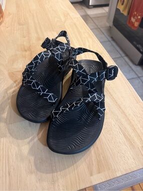 Chaco Black Sandals with White Geometric Straps